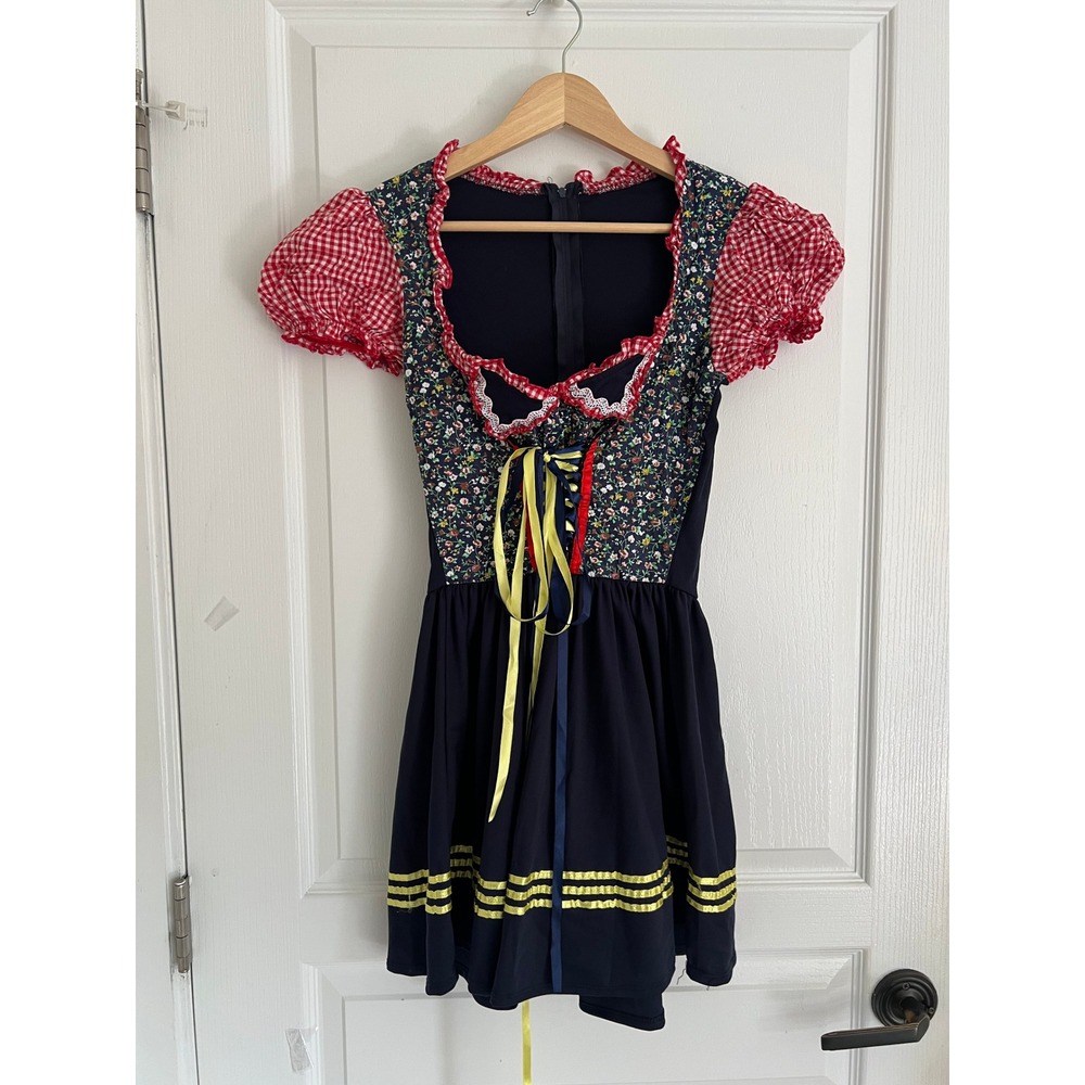 Leg Avenue Y2K Dirndl Dress Women Blue Floral Gingham Oktoberfest Costume Small